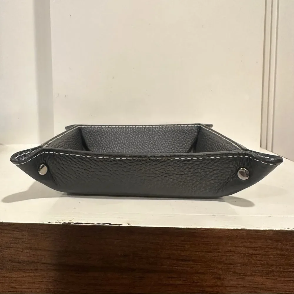 Black Italian Leather Valet Tray 6.5” x 6.5” - Picture 7 of 9
